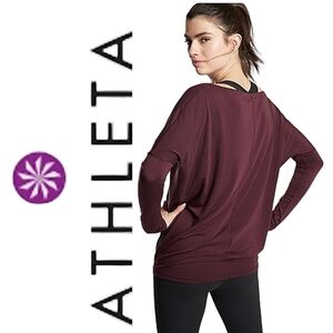 Athleta Essence Flow Long Sleeve Shirt in Antique Burgundy XS-S